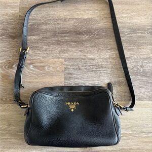 Prada Black Leather Shoulder Bag with Gold Details
